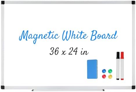 Simple Deluxe Magnetic Whiteboard, 36 X 24 Inches, White Board for Wall, Horizontal or Vertical, Dry Erase Board with Silver Aluminium Frame, Home, School, Office, Kitchen – Accessories Included