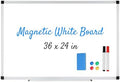 Simple Deluxe Magnetic Whiteboard, 36 X 24 Inches, White Board for Wall, Horizontal or Vertical, Dry Erase Board with Silver Aluminium Frame, Home, School, Office, Kitchen – Accessories Included