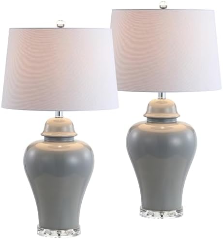 JONATHAN Y Winnie Ceramic Urn LED Table Lamp 27" Bedside, Gray, Set of 2
