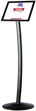 M&T Displays Curved Menu Board, 8.5x11 inch Black Pedestal Sign Holder Floor Standing Aluminum Front Loading Easy Open Poster Message Advertisement Holder for Restaurant Cafe Hotel