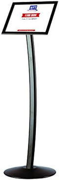 M&T Displays Curved Menu Board, 8.5x11 inch Black Pedestal Sign Holder Floor Standing Aluminum Front Loading Easy Open Poster Message Advertisement Holder for Restaurant Cafe Hotel