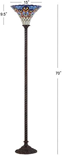 JONATHAN Y Peacock Tiffany-Style Stained Glass Torchiere Lamp 70", Bronze