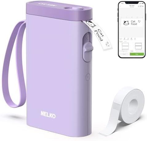 Nelko P21 Label Maker Machine with Tape, Bluetooth Label Printer, Purple