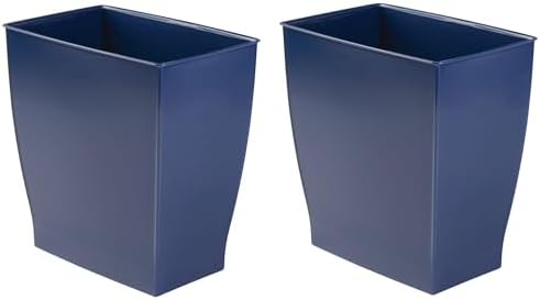 iDesign Small Plastic Bathroom Trash Can, Slim Rectangle Garbage Bin, 2-Pack