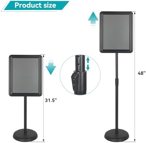 HUAZI Sign Stand Holder Adjustable Sign Holder Standing Floor Poster Stand for 8.5x11 inches,Both Vertical & Horizontal View Displayed,Snap-Open Frame with Round Safety Corner for School Church Business Show,Black