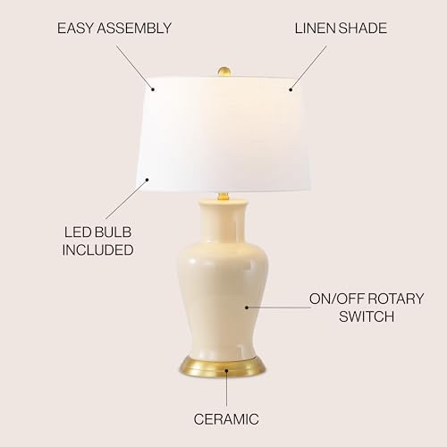 JONATHAN Y Julian Classic Ceramic Urn Metal LED Table Lamp 29", Almond