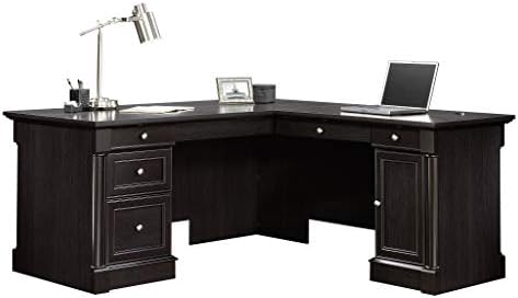 Sauder Palladia L Shaped Desk with Drawers, Office Desk with File Cabinet Storage, Cable Management, Keyboard Tray, in Wind Oak Finish