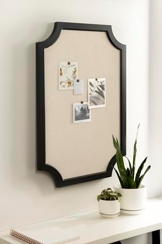 Hogan Framed Scalloped Decorative Wall Pinboard; Black; 24 x 36; Rustic Modern Farmhouse Bulletin Board for Wall Organization and Decorative Displays