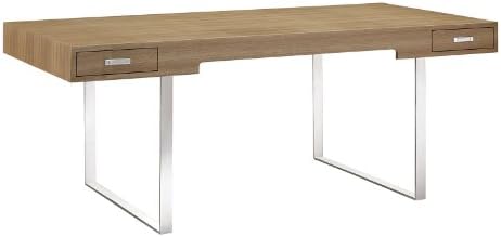 Modway Tinker Contemporary Modern Wood and Stainless Steel Office Desk With Two Drawers in Natural