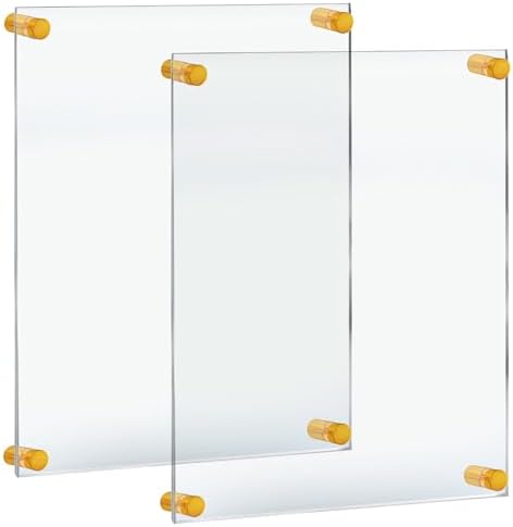Azar Displays 105530-GLD-2PK Floating Acrylic Wall Frame with Silver Stand Off Caps: 22" x 28" Graphic Size. Overall Frame Size: 26" x 32" (Pack of 2)