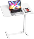 Mobile Standing Desk Adjustable Overbed Table, Pneumatic Height Adjustable Rolling Laptop Desk with Hidden Wheels, 0-180°Tilt Top Rolling Computer Cart Foldable for Home Office, Craft & Study, White