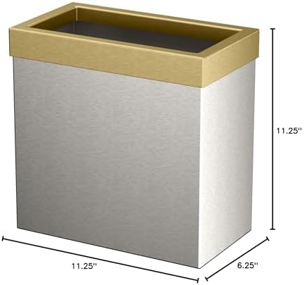 Gatco Small Bathroom Trash Can with Lid, Rectangle 3 Gallon Stainless Steel Wastebasket, Under Sink, Satin Nickel and Brushed Brass, for Bathroom, Bedroom, Office (1917B)
