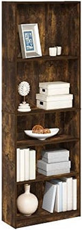 Furinno JAYA Book Shelf, 5-Tier Bookshelf, Bookcase with Adjustable Shelves, 9.5" x 24.5" x 71.2", for Organization and Storage, for Living Room, Bedroom, Home Office, Amber Pine
