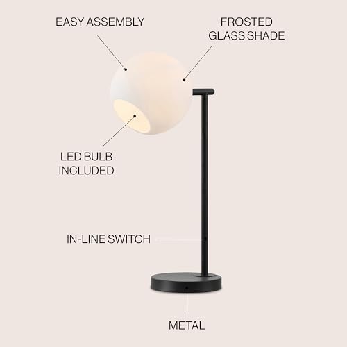 JONATHAN Y Charles Modern Globe Bedside Table Lamp 20.5", Black/White