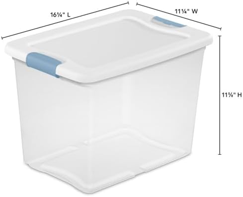 Sterilite 25 Quart Latching Box, Clear Plastic Storage, White, 6 Pack