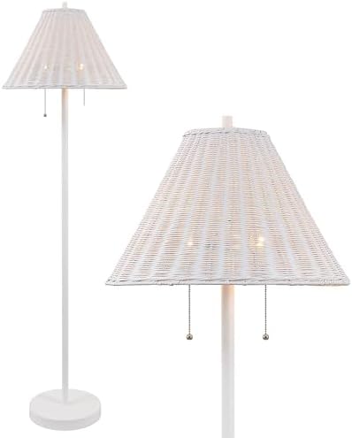 JONATHAN Y Nando 2-Light Coastal Rattan Floor Lamp 61", White