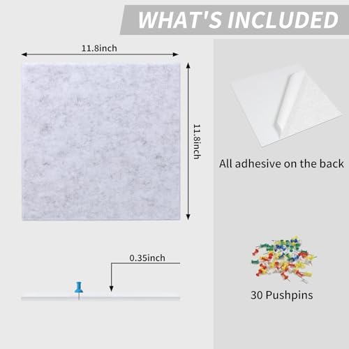 48" x 36" Cork Board Alternative, 12 Pack Felt Bulletin Board Tiles with 30 Adhesive Tabs Wall Push Pin Board for Office Classroom Bedroom Decor