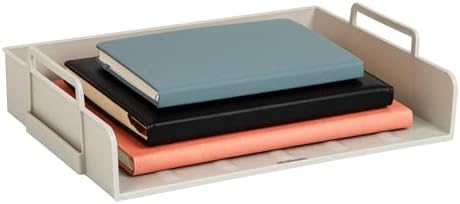 Mind Reader Stackable Paper Tray, Desktop Organizer, File Storage, Office, Plastic, 13.75" L x 10" W x 10.75" H, 4 Pcs., Beige