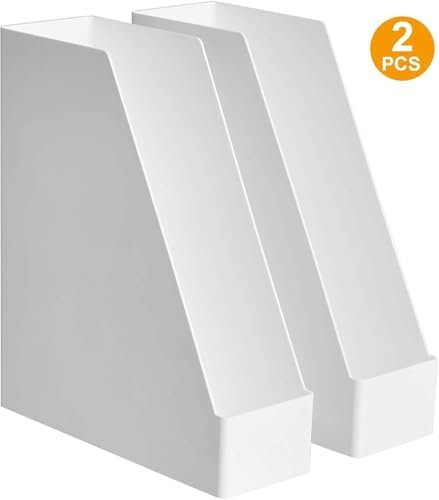 Amazon Basics Rectangular Plastic Desk Organizer, Magazine Rack, White, 2-Pack Temp