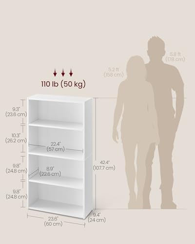 VASAGLE 4-Tier Bookshelf, Storage Organizer, 23.6 x 9.5 x 42.4 Inches