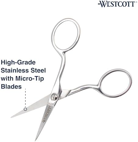 Westcott 4in Forged Paper and Fabric Scissors, Precision Scissors for Embroidery Detail, Sewing and Crafts