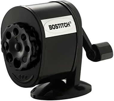 Bostitch Office Wall Mount Manual Pencil Sharpener, 8 Hole Dial, 6X Longer Cutter Life, Vertical or Horizontal Mounting, Black