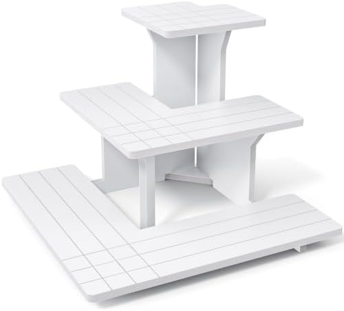 3-Tier Corner Display Stand for Vendors, White PVC Retail Tabletop Shelves