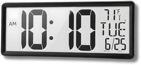 Wall Clock – 14" Atomic Digital Wall Clock with Extra-Large 4.5" Time Display | Battery Operated, Radio Controlled with Automatic Daylight Saving Time | Temperature, Date & Dual Alarms