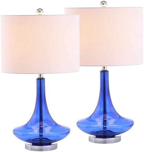 JONATHAN Y Cecile 25.5" Metal Glass Lamp, Cobalt Blue/Chrome, Set of 2