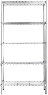Amazon Basics 5-Shelf Adjustable Heavy Duty Steel Wire Rack, Space Saving Storage Shelving Organizer for Kitchen, Garage, No-Tool Assembly, 350 lbs Weight Capacity, 36" x 14" x 72", Chrome