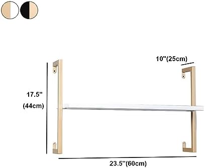 Contemporary Wall Unit Bookcase Metal Frame Pine Wood Shelf Bookshelf Wall-Mounted Bookshelf Wrought Iron Bag Rack Multi-Layer Clothing Store Decoration White Gold 23.6" L x 9.8" W x 17.3" H