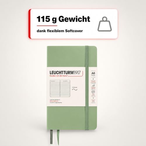 LEUCHTTURM1917 - Notebook Softcover Pocket A6-123 Numbered Pages for Writing and Journaling (Ruled, Sage)