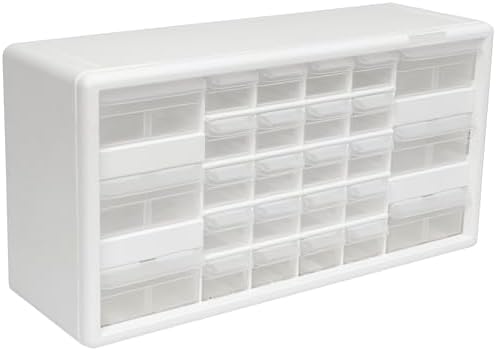 Akro-Mils 26-Drawer Plastic Storage Cabinet, 20" W x 6" D x 10" H, White