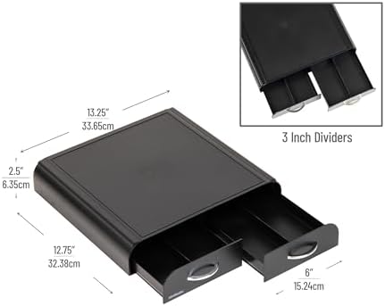 Mind Reader Single Serve Coffee Pod Organizer with 2 Drawers, Plastic, 13.25"L x 12.75"W x 2.5"H, Black
