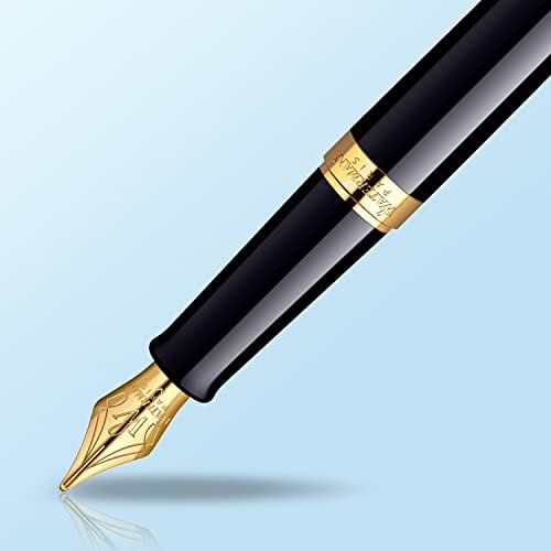 Waterman Hemisphere Fountain Pen Black with Gold Trim Medium Nib Blue Ink Gift Box
