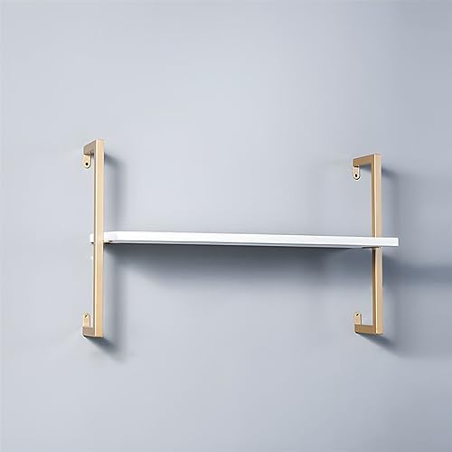 Contemporary Wall Unit Bookcase Metal Frame Pine Wood Shelf Bookshelf Wall-Mounted Bookshelf Wrought Iron Bag Rack Multi-Layer Clothing Store Decoration White Gold 23.6" L x 9.8" W x 17.3" H