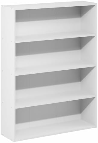 Furinno PASIR Book Shelf, 4-Tier Bookshelf with Open Storage Shelf, Standing Bookcase, 9.3 x 31.3 x 41.8, Easy Assembly, for Home Office, Bedroom, Living Room, White
