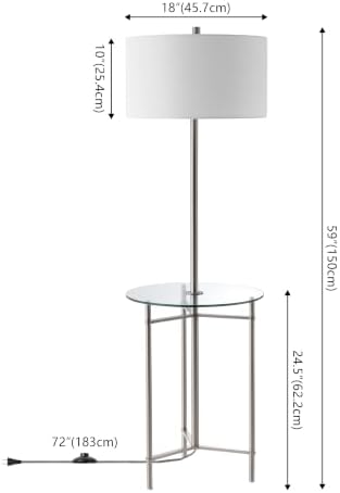 JONATHAN Y Chuck 59" Metal and Glass Side Table Floor Lamp, Brushed Nickel