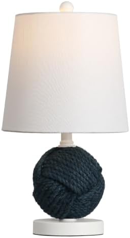 JONATHAN Y Monkey 18" Navy Blue Rope Knot Globe Table Lamp, Metal Base