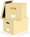 Oterri 2 Pack File Storage Organizer Box, Portable Document Box with Lid,Fit for Letter/Legal File Folder Storage,Cream-yellow(Leather)