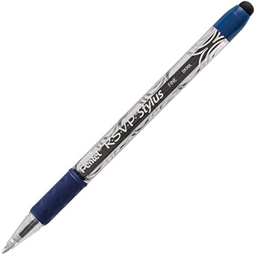 Pentel RSVP STYLUS Ballpoint Pen, Fine Line, Blue Ink (BK90L-C)