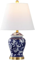 JONATHAN Y Penelope Ginger Jar 22" LED Table Lamp, Navy/White