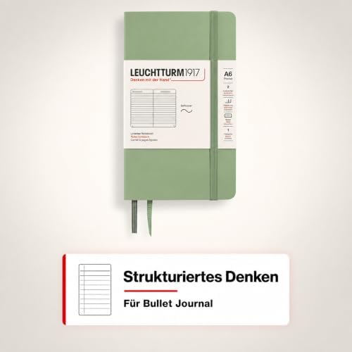LEUCHTTURM1917 - Notebook Softcover Pocket A6-123 Numbered Pages for Writing and Journaling (Ruled, Sage)