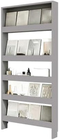 LINLIUA Behind the Door Bookshelf, 5 Shelf Behind Door Shelves with Storage, Space-Saving Wall Mount Narrow Bookcase Cabinet for Living Room Bedroom