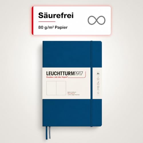 LEUCHTTURM1917 - Notebook Hardcover Composition B5-219 Numbered Pages for Writing and Journaling (Indigo, Plain)