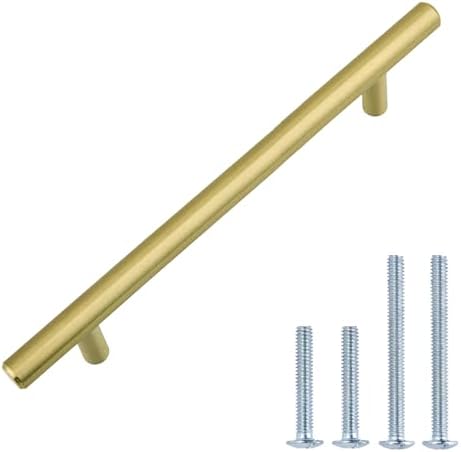 Amazon Basics Euro Bar Cabinet Handles, Kitchen Cabinet Pulls, Hardware for Cupboards, 1/2-inch Diameter, 7.38-inch Length, 5-inch Hole Center, Golden Champagne, 25-Pack