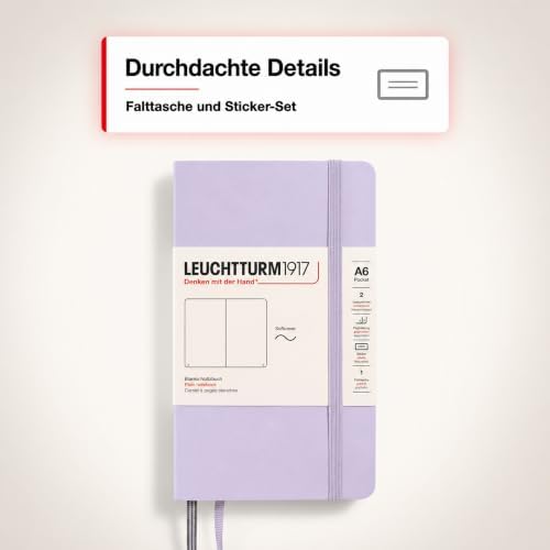 LEUCHTTURM1917 - Notebook Softcover Pocket A6-123 Numbered Pages for Writing and Journaling (Plain, Lilac)