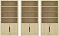 Manhattan Comfort Rivington 79 in Tall Modern Bookshelf with Soft Close Doors, Four Open Shelves and Two Adjustable Shelves, Bookcase Storage Cabinet for Living Room or Office, Set of 3 in Natural Oak