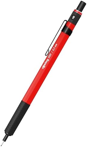 Rotring 500 Mechanical Pencil, Red and White Hexagonal Plastic Barrel and Non-Slip Textured Metal Grip, 0.5mm, HB Lead, 1 Count