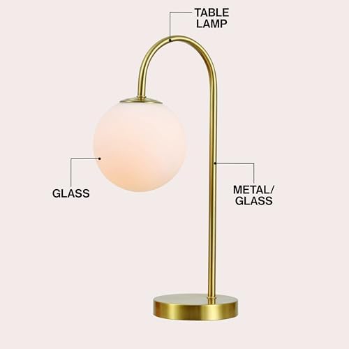 JONATHAN Y Arco Arched Metal Table Lamp 18.25" Globe Shade, Brass Gold